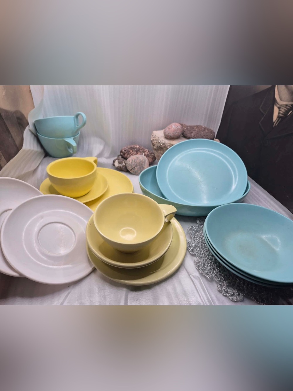 Retro Melamine Dishes Vintage Plastic Dish Set Lot Of Pastel Plates, Bowls, Cups